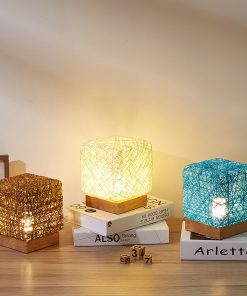 Hand-Knit Rattan Wood Desk Lamp – USB, LED, Dimmable Night Light TurboTech Co