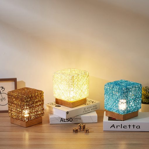 Hand-Knit Rattan Wood Desk Lamp – USB, LED, Dimmable Night Light TurboTech Co