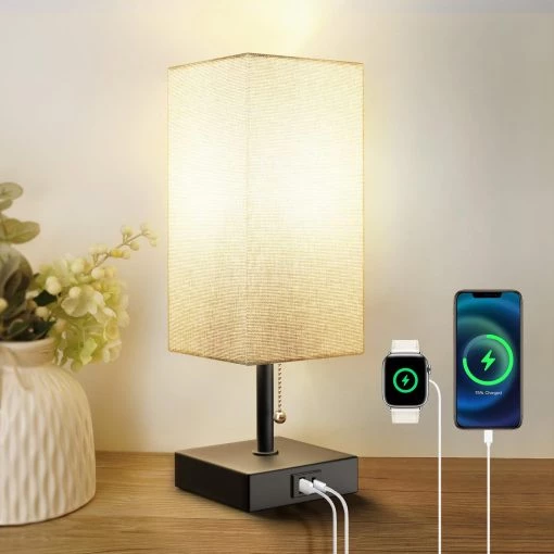 3-Level Brightness Bedside Table Lamp with USB Ports – Pull Chain, Ideal for Reading & Work TurboTech Co 5