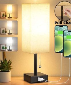 3-Level Brightness Bedside Table Lamp with USB Ports – Pull Chain, Ideal for Reading & Work TurboTech Co