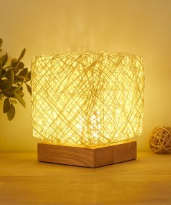 Hand-Knit Rattan Wood Desk Lamp - USB, LED, Dimmable Night Light