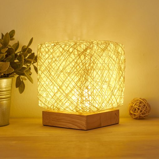 Hand-Knit Rattan Wood Desk Lamp – USB, LED, Dimmable Night Light TurboTech Co 4