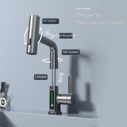 Intelligent Digital Display Faucet Pull-out Basin Faucet Temperature Digital Display Rotation TurboTech Co 4