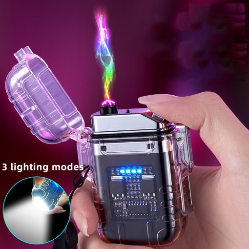 Double Arc Lighter Waterproof And Windproof Outdoor Transparent Shell  Flashlight Multi-purpose Electronic Cigarette Smoking Camping Lighter TurboTech Co 3