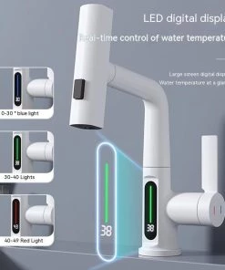 Intelligent Digital Display Faucet Pull-out Basin Faucet Temperature Digital Display Rotation TurboTech Co