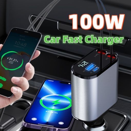 Metal Car Charger 100W Super Fast Charging Car Cigarette Lighter USB And TYPE-C Adapter TurboTech Co