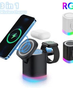 3 In 1 Magnetic Wireless Fast Charger For Smart Phone RGB Ambient Light Charging Station For Airpods IWatch TurboTech Co