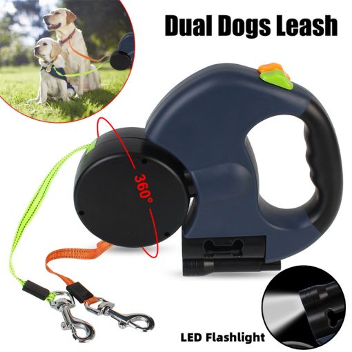 3m Retractable Reflective Dog Leash with Lights, 360° No Tangle Dual Lead, Double Dog Walking Leash for Small Dogs TurboTech Co