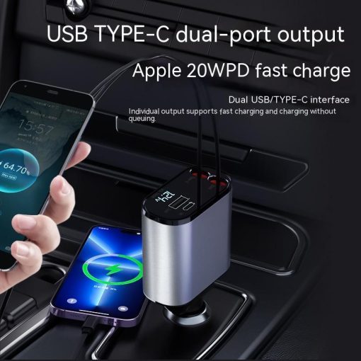 Metal Car Charger 100W Super Fast Charging Car Cigarette Lighter USB And TYPE-C Adapter TurboTech Co 2