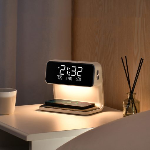 3 In 1 Bedside Lamp LCD Screen Alarm Clock  Wireless Phone Charger TurboTech Co