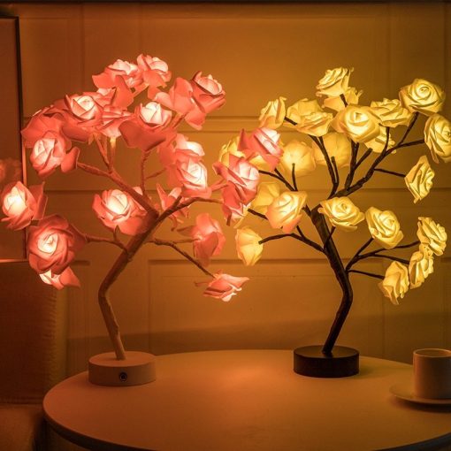 Rose Flower Lamp USB Battery Operated LED Table Light Bonsai Tree Night Lights Garland Bedroom Decoration Home Decor TurboTech Co