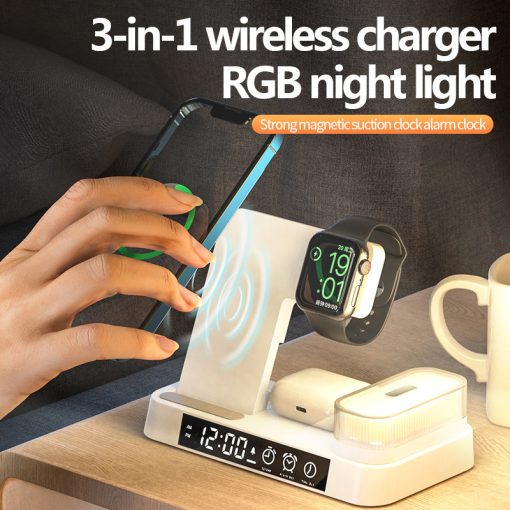 4 In 1 Multifunction Wireless Charger Station With Alarm Clock Display Lamp Foldable Magnetic Charger Stand With RGB Night Light TurboTech Co 7