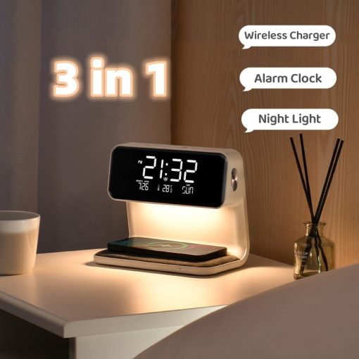 3 In 1 Bedside Lamp LCD Screen Alarm Clock  Wireless Phone Charger TurboTech Co 4