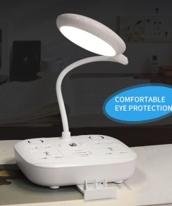 USB LED Desk Lamp 360 Adjustable Table Light With Power Outlet Socket, Phone Holder, and Remote Control Dimmable Office / Home Nightlight