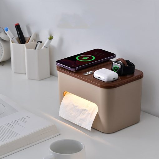 3in1 Wireless Charger Tissue Storage Box nightlight Bedside Lamp Socket Power Supply TurboTech Co