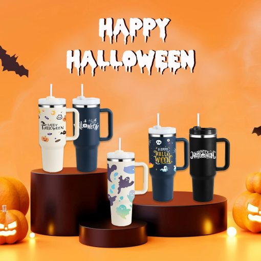 Halloween Thermal Mug 40oz Straw Coffee Insulation Cup With Handle Portable Car Stainless Steel Water Bottle LargeCapacity Travel BPA Free Thermal Mug TurboTech Co