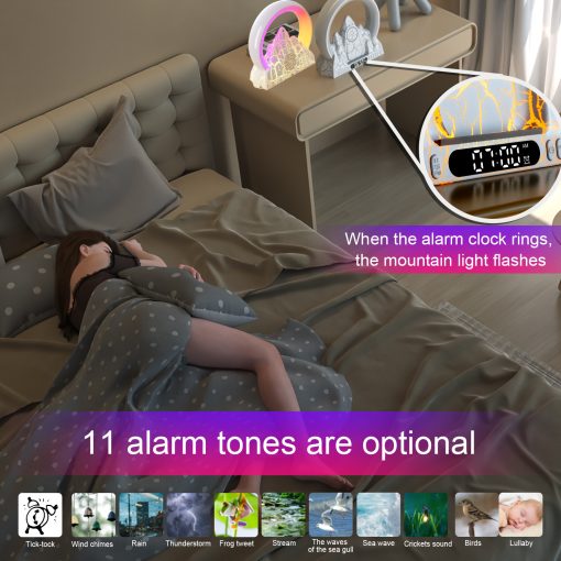 Wireless Charger Volcano Shape Mobile Charging Alarm Clock Multipurpose Speaker Radio White Noise Sleep Device TurboTech Co 5
