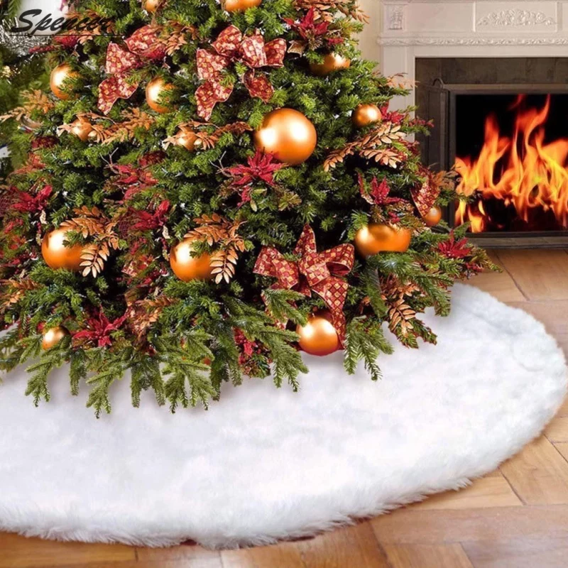 Christmas Tree Skirt With Faux Fur White-TurboTech.Co
