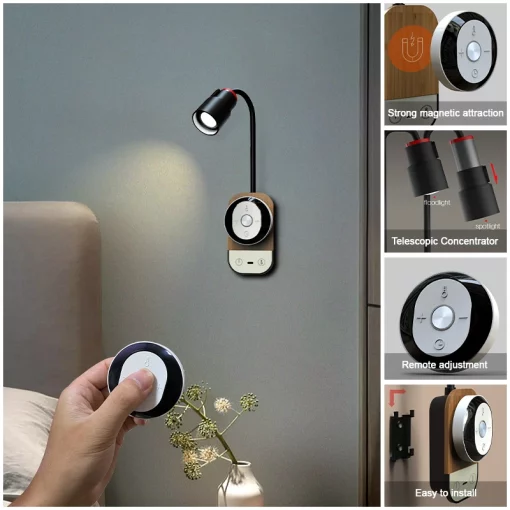 Multifunction wall lamp  Reading Light Bedside Light with remote control Dimmable Bedroom  Book  Lamp TurboTech Co