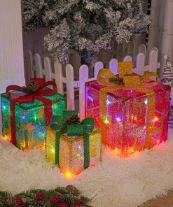 Lighted Outdoor Christmas Decorations Luminous Christmas Gift Box With Bow For Holiday Christmas Tree Home Yard Decor