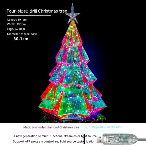 Colorful Christmas Tree Decoration Pendant Four-sided Diamond Luminous Decorative Ornaments TurboTech Co 5