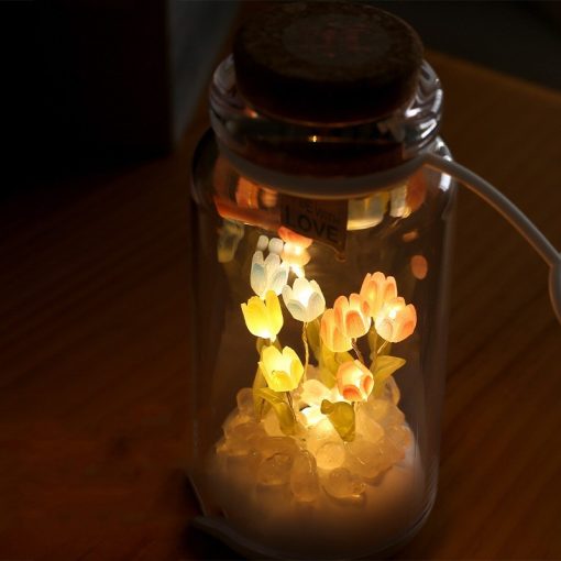 Nightlight Tulip Wishing Bottle Portable Light Flower in Glass Romantic Gift TurboTech Co 5
