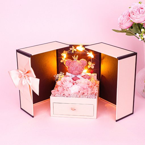 Teddy Bear Preserved Flower In Box With Lights Gift Idea TurboTech Co