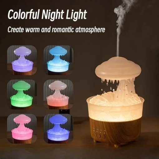 Humidifier With Raining Water Drop Sound And 7 Color Led Light Cloud Night Light Oil Diffuser Aromatherapy TurboTech Co 2