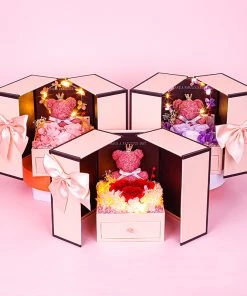 Teddy Bear Preserved Flower In Box With Lights Gift Idea TurboTech Co 2
