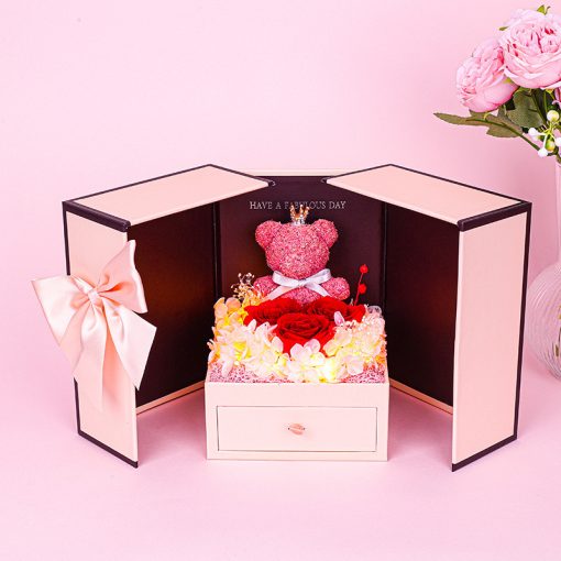Teddy Bear Preserved Flower In Box With Lights Gift Idea TurboTech Co 4