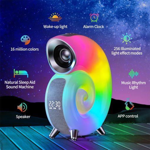 Bluetooth Speaker Alarm Clock Conch Smart RGB Atmosphere Light Lamp White Noise Machine For Sleeping Baby/Adults APP Control TurboTech Co 2