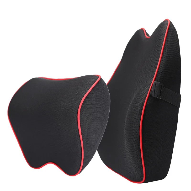 Maxcozy 2PCS Headrest Pillow & Memory Foam Velvet Lumbar Cushion Back Pain  Relief Car Chair Back Support - 2Pcs Black