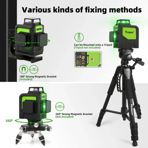 3D Self-Leveling 360 Laser Level Kit Cross Line Green Laser Pointer Beam Vertical Horizontal with Receiver Tripod TurboTech Co 6