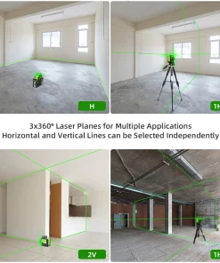 3D Self-Leveling 360 Laser Level Kit Cross Line Green Laser Pointer Beam Vertical Horizontal with Receiver Tripod
