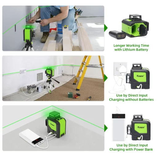 3D Self-Leveling 360 Laser Level Kit Cross Line Green Laser Pointer Beam Vertical Horizontal with Receiver Tripod TurboTech Co 14