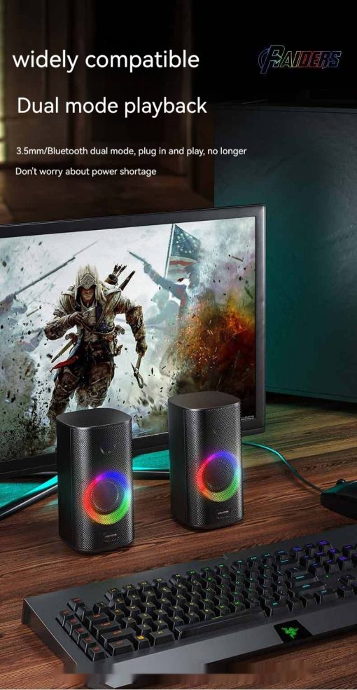 Bluetooth Speaker Waterproof Gaming Desktop Stereo RGB LED Ring Pair TurboTech Co 7