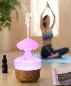 Humidifier With Raining Water Drop Sound And 7 Color Led Light Cloud Night Light Oil Diffuser Aromatherapy TurboTech Co
