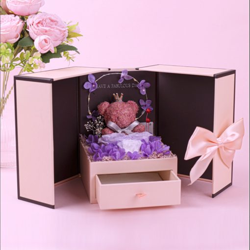 Teddy Bear Preserved Flower In Box With Lights Gift Idea TurboTech Co 3