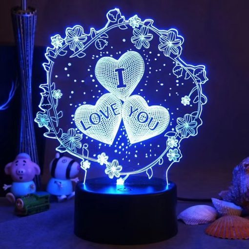 Table Lamp Creative 3D 'I Love You' Gift Couple RGB Nightlight