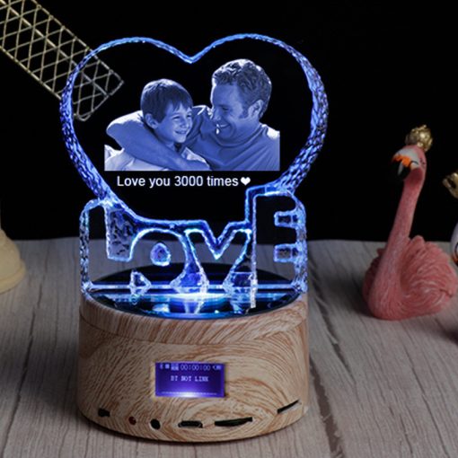 Personalized Gifts Crystal Photo Lamp Bluetooth Speaker Rotating Color Changing 3D Home Decor Nightlight TurboTech Co 3