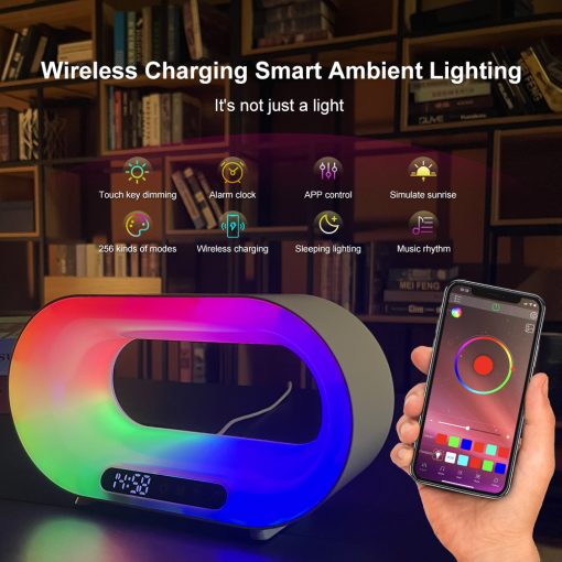 Multi-function LED Lamp APP Control RGB Atmosphere Smart Wireless Charger Alarm Clock 3 In 1 Night Light TurboTech Co 2