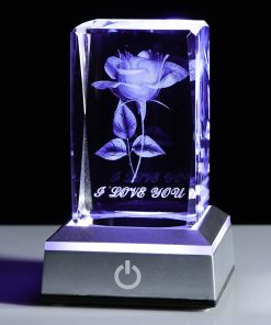 Table Lamp Crystal Laser Carved Rose Desk Nightlight Gift Idea Home Decor