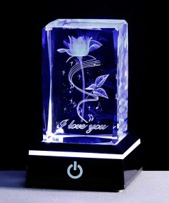 Table Lamp Crystal Laser Carved Rose Desk Nightlight Gift Idea Home Decor