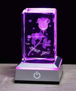 Table Lamp Crystal Laser Carved Rose Desk Nightlight Gift Idea Home Decor