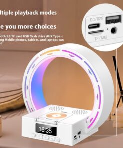 4-in-1 Wireless Charger, Bluetooth Speaker, Charging Pad, Bedside Lamp with Alarm Clock and Wake-Up Light, Supports USB Drive and TF Card TurboTech Co 2