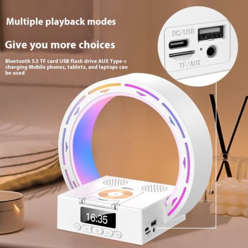 4 In 1 Wireless Charger Bluetooth Speaker Charging Pad Bedside Lamp With Alarm Clock Wake-Up Light For Bedroom Support USB Drive TF Card TurboTech Co 2