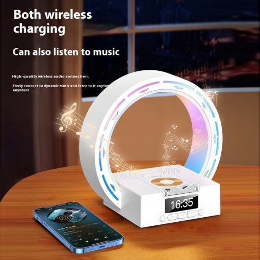 4 In 1 Wireless Charger Bluetooth Speaker Charging Pad Bedside Lamp With Alarm Clock Wake-Up Light For Bedroom Support USB Drive TF Card TurboTech Co 6