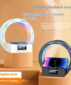 4 In 1 Wireless Charger Bluetooth Speaker Charging Pad Bedside Lamp With Alarm Clock Wake-Up Light For Bedroom Support USB Drive TF Card