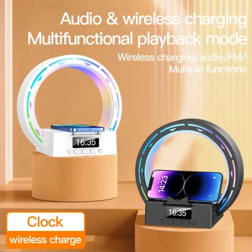 4 In 1 Wireless Charger Bluetooth Speaker Charging Pad Bedside Lamp With Alarm Clock Wake-Up Light For Bedroom Support USB Drive TF Card TurboTech Co