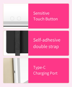 Portable Mini Makeup Mirror With 3 Lighting Modes LED Dimmable Touch Control & Self Adhesive Strap Light gray fleece hoodie with front pocket and drawstring hood, perfect for casual wear.